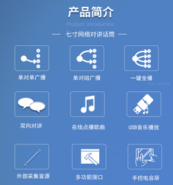 IP网络寻呼话筒 广播麦克风 7寸触屏分区分点扩音对讲USB音乐推送