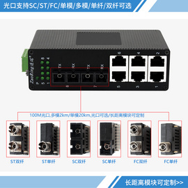 造瑞导轨式非管理型交换机百兆2光6电8口POE供电光纤收发器工业交换机